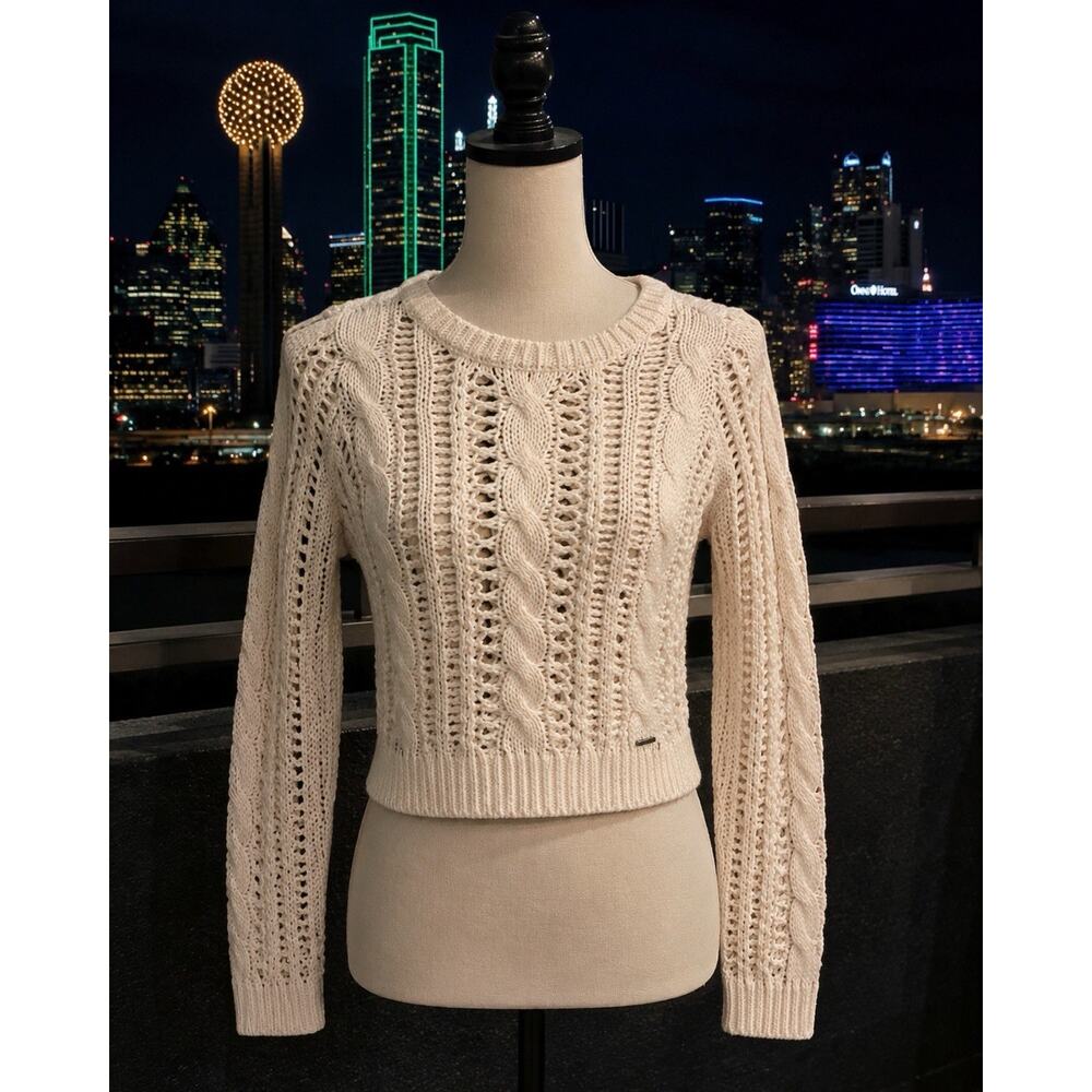 Abercrombie & Fitch Women’s Small Cable Knit Cropped Cotton Blend Crewneck